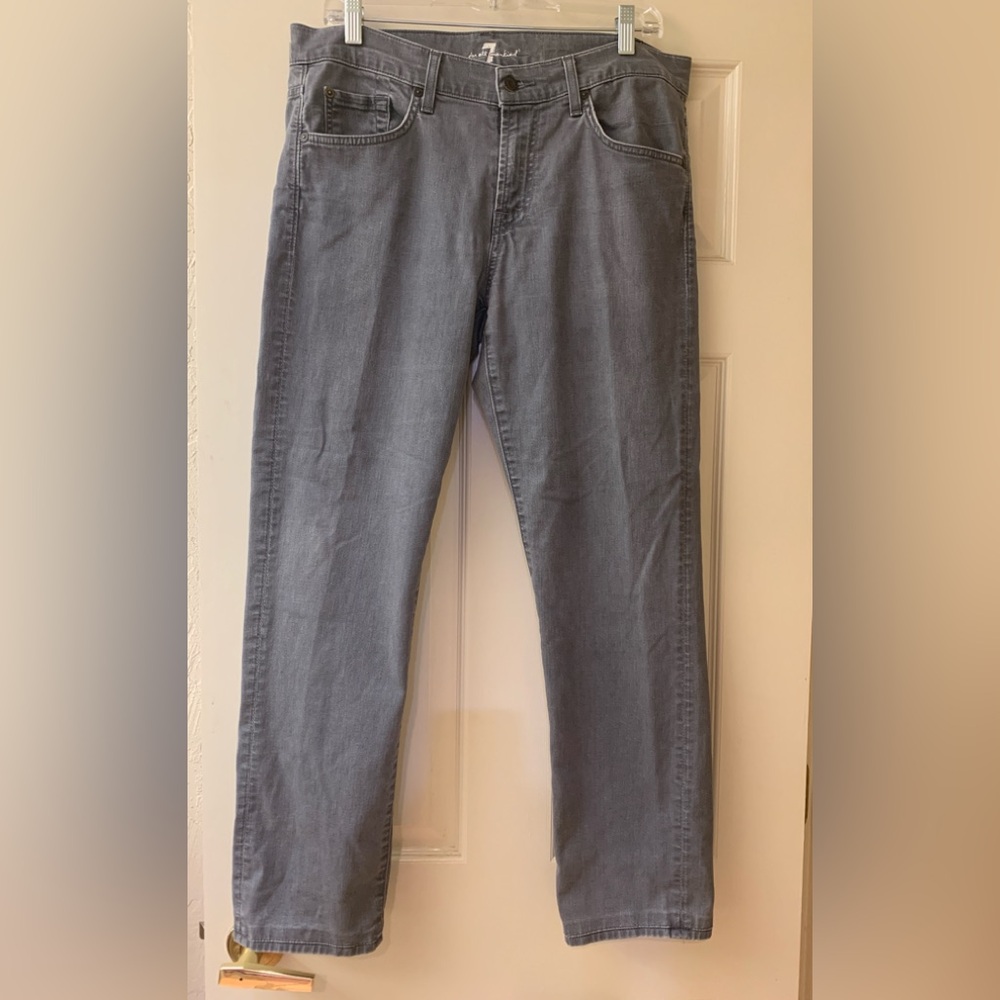 7 For All Mankind Men's Charcoal Straight Leg Jeans